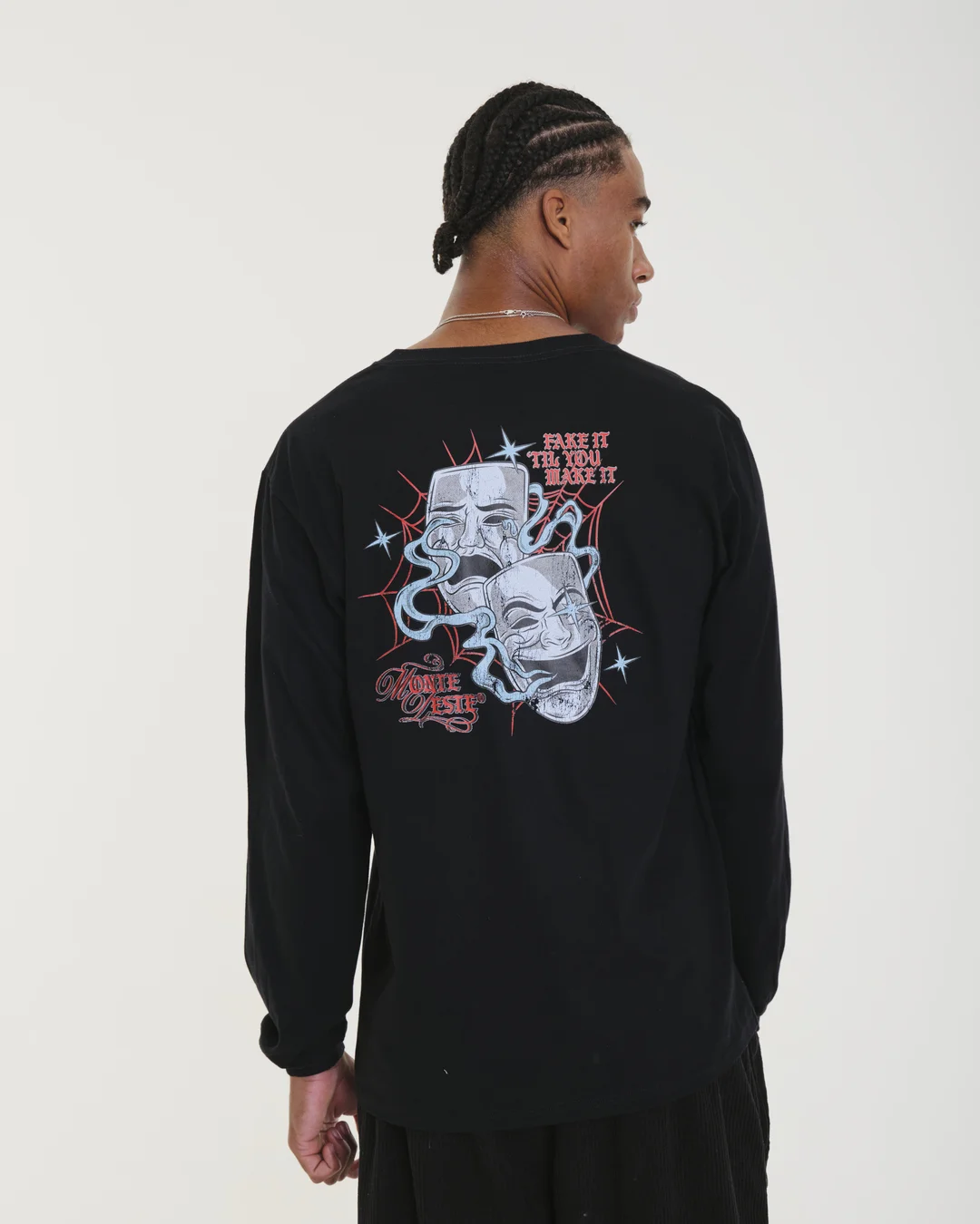 Camiseta Manga Longa Estampada - Face Preto